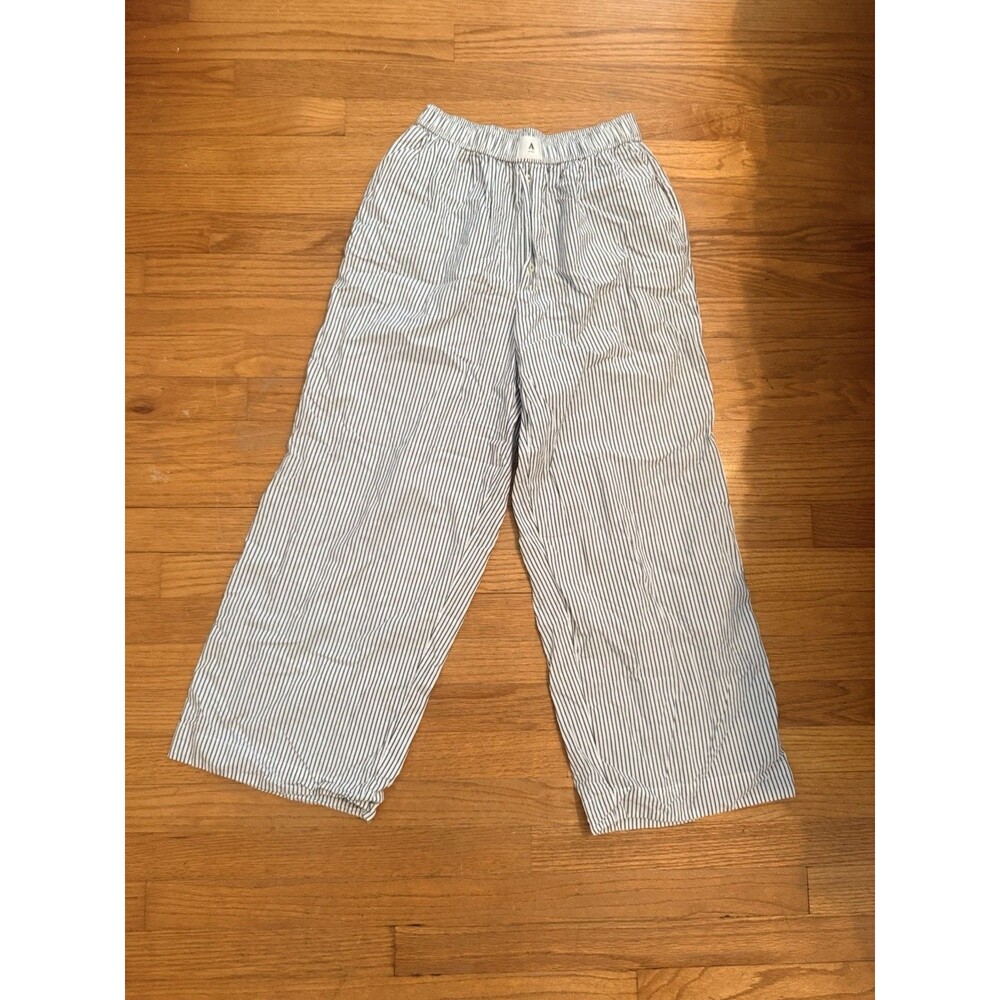 By Anthropologie S Blue White Hickory Stripe Wide Leg Pull On Pants